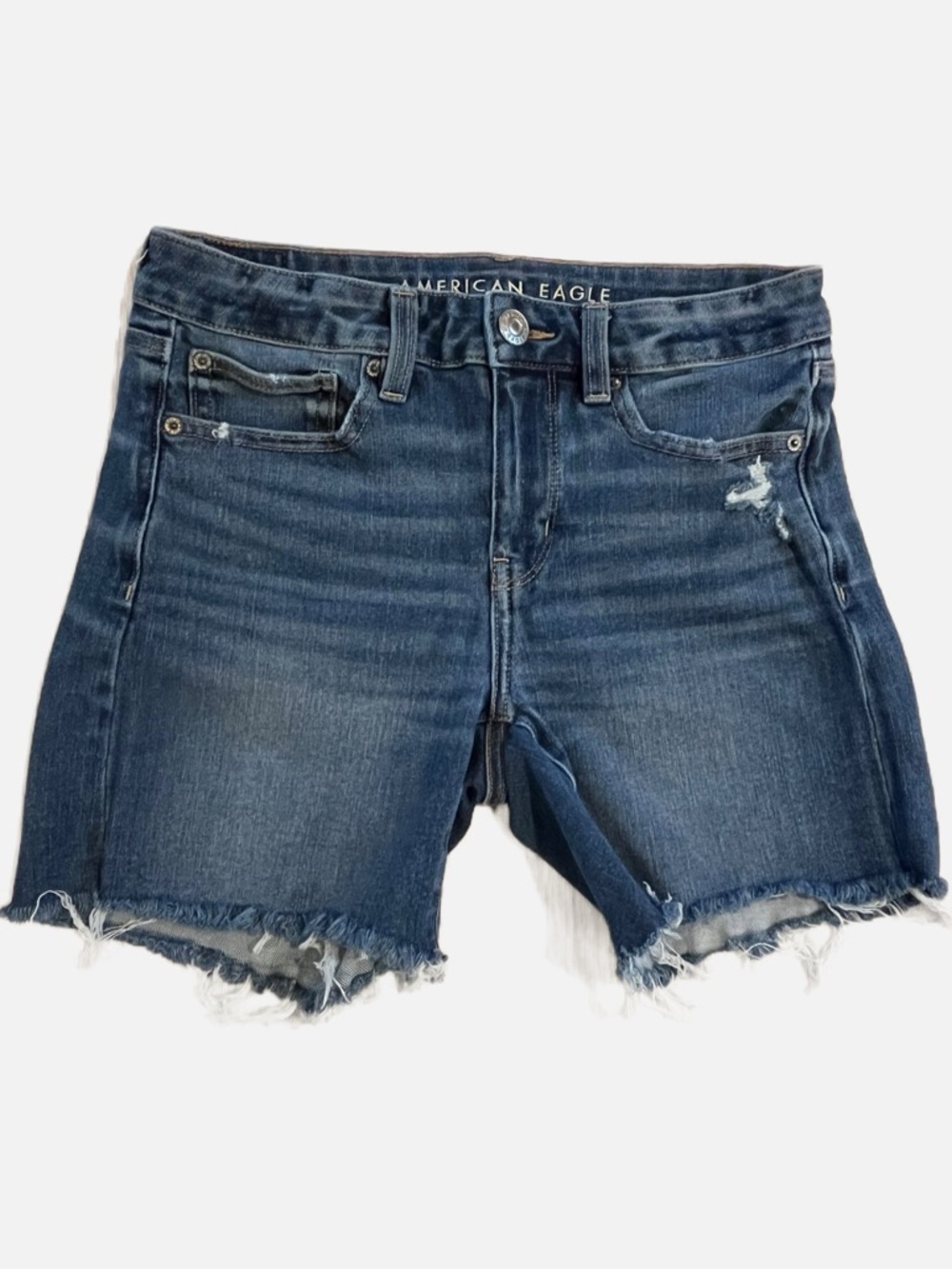 American Eagle Blue The Dream Jean Stretch Mid Length Cutoff Denim Shorts 6